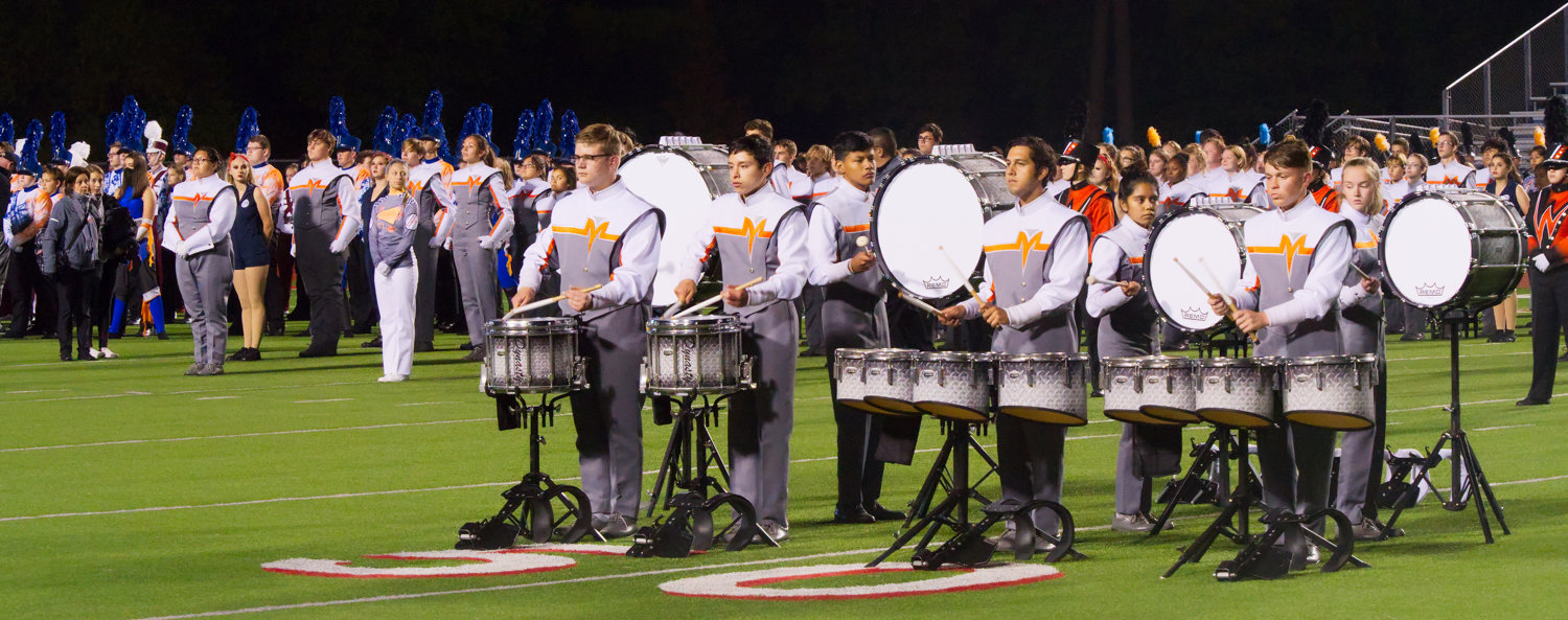 The Swarm's drumline had the honor of playing the bands in with a cadence, as all ten finalists marched on the field to learn their fate Saturday evening in Carthage.